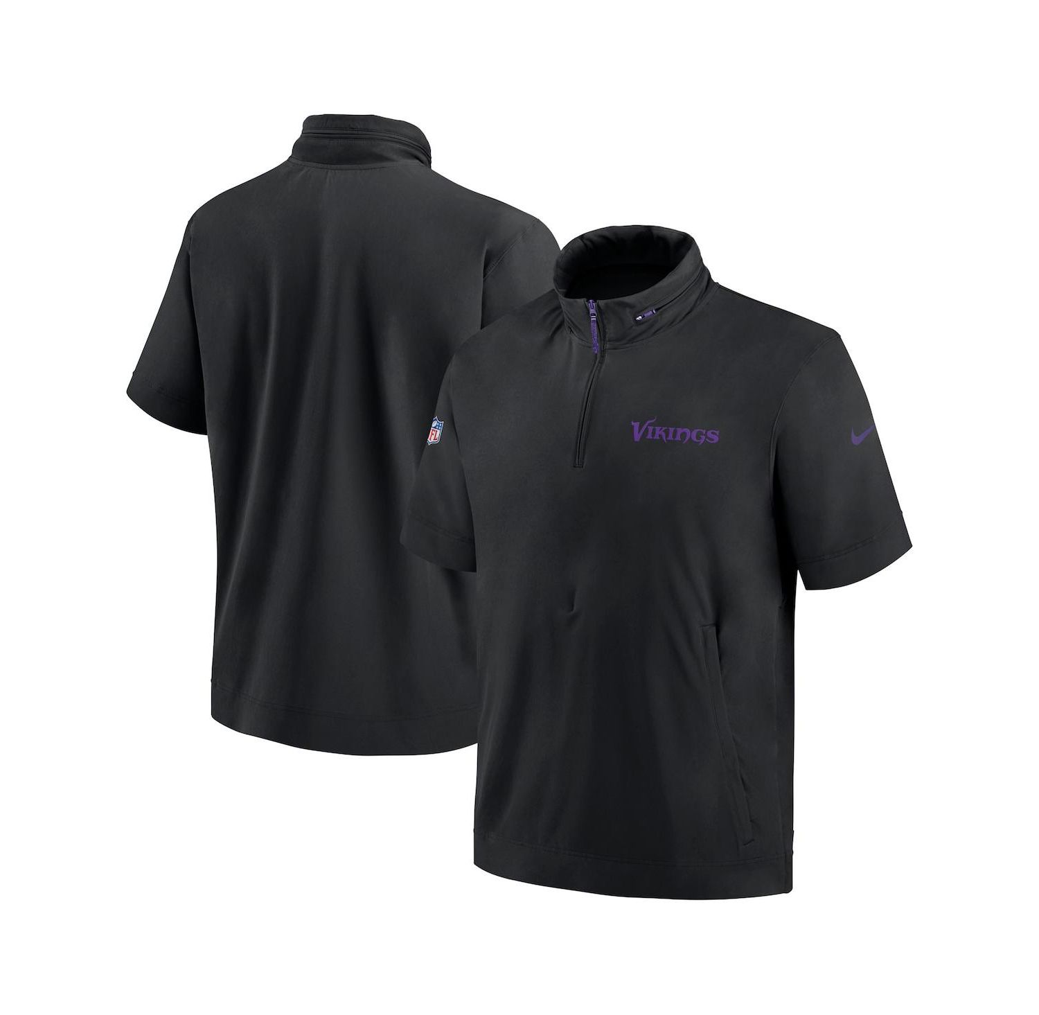 Men's Black Minnesota Vikings 2024 Sideline Coach Short Sleeve Half-Zip Hoodie Jacket