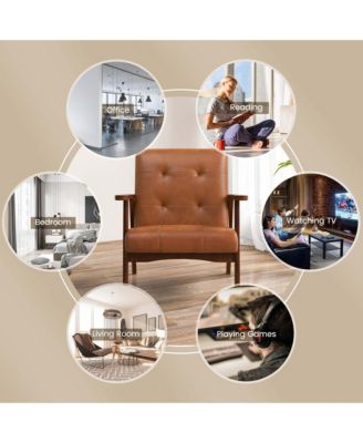 Mid Century Accent Chair Tufted Reading Armchair Solid Rubber Wood