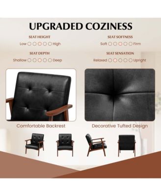 Mid Century Accent Chair Tufted Reading Armchair Solid Rubber Wood