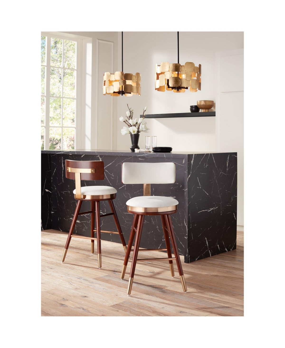 Possini Euro Design Stella Black Pendant Chandelier Wide Mid-Century ModernLeaf Drum Shade 4-Light Fixture for Dining Room House Bedroom Kit