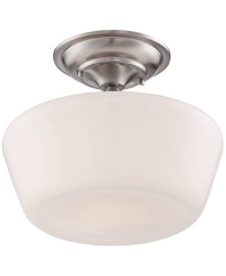 Rustic Farmhouse Ceiling Light Semi Flush Mount Fixture 12" Wide Brushed Nickel Opal White Glass Shade for Bedroom Kitchen Living Room