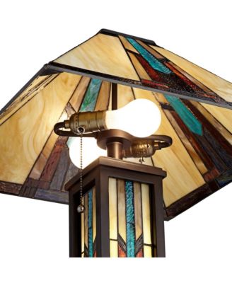 Ranier Rustic Mission Floor Lamp 59 1/2" Tall Bronze with LED Nightlight Stained Art Glass Shade for Living Room Bedroom Office