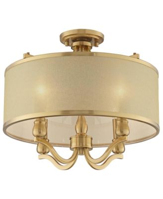 Nor Vintage-like Ceiling Light Semi Flush-Mount Fixture 18" Wide Warm Antique Brass 4-Light Soft Gold Organza Drum Shade for Bedroom Kitchen Living Room Hallway Dining Bathroom House