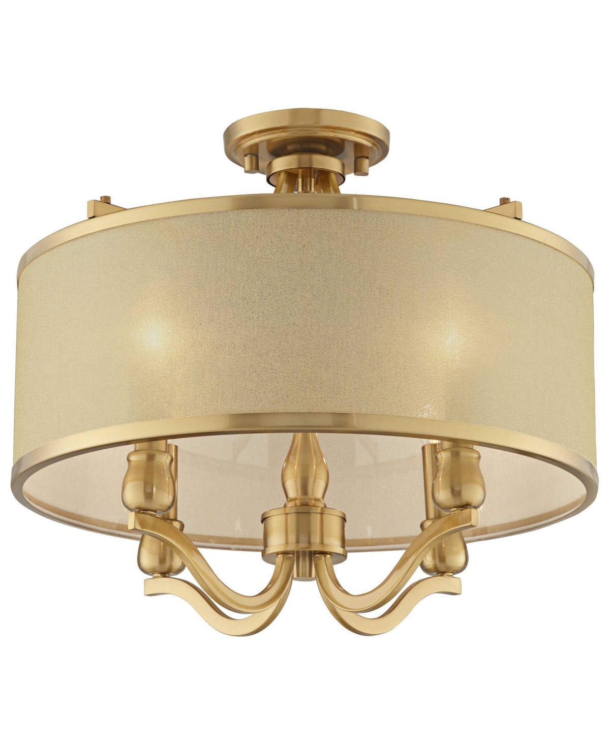 Possini Euro Design Nor Vintage-like Ceiling Light Semi Flush-Mount Fixture Wide Warm Antique Brass 4-Light SoftOrganza Drum Shade for Bedro