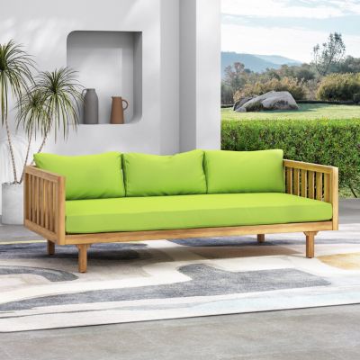 Acacia Wood Daybed with Slat Paneling and Water-Resistant Cushions