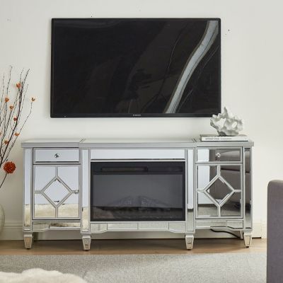 Streamdale 57" X 15 " X 25.6" Flash silver combination TV fireplace cabinet