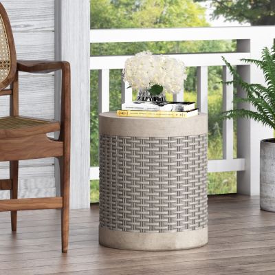 Streamdale Modern Concrete Basket Weave Patio Side Table with No Assembly