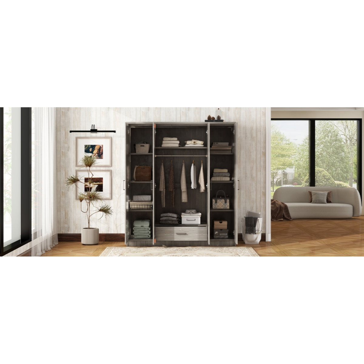 Streamdale Furniture 4-Door Wardrobe with 1 Drawer, Gray