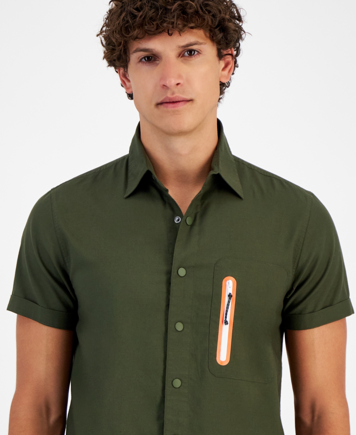 Sun + Stone Men's Samuel Short Sleeve Snap-Front Zip-Pocket Shirt, Created for Macy's