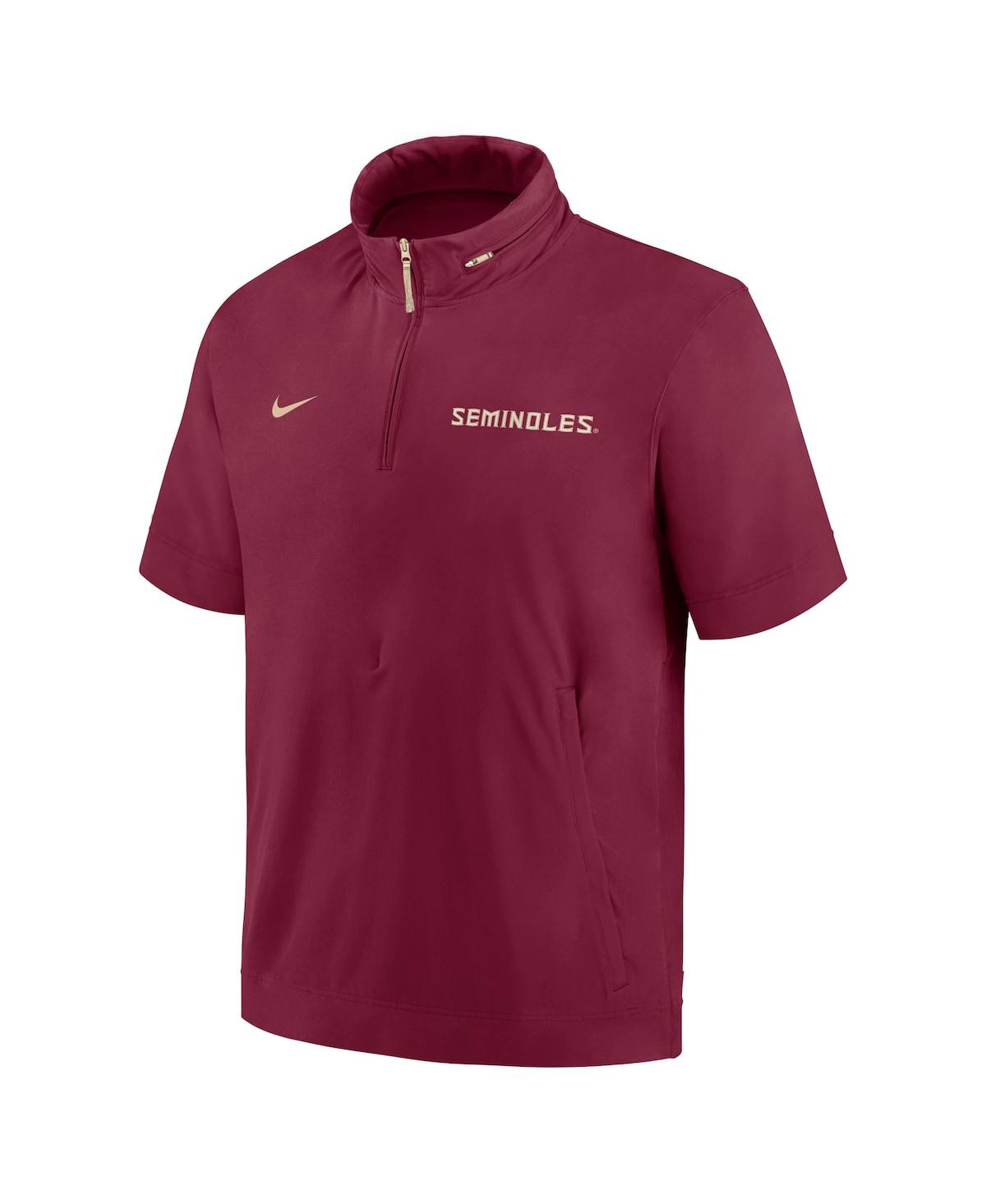 Nike Men'sFlorida State Seminoles 2024 Sideline Coach Short Sleeve Half-Zip Hoodie Jacket - Garnet, Gold