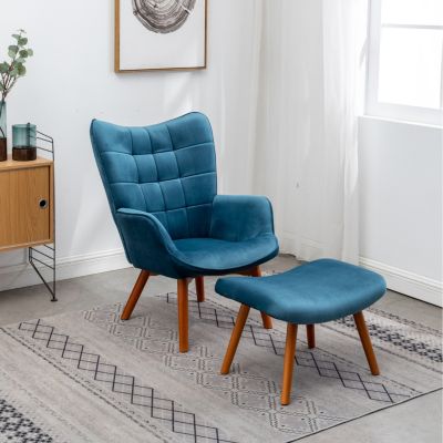  Contemporary Silky Velvet Tufted Accent Chair with Ottoman