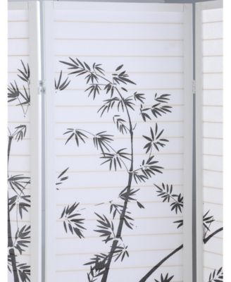 Bamboo Print 4-Panel Framed Room Screen/Divider, White