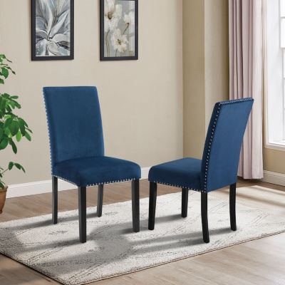 Contemporary Velvet Dining Chair with Nailhead Trim, Set of 2