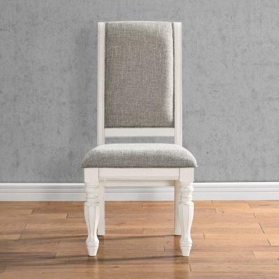 Antique White Solid Wood Upholstered Dining Chairs, Set of 2