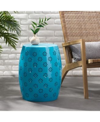 Lace-Cut Metal Outdoor Side Table - Barrel Shape