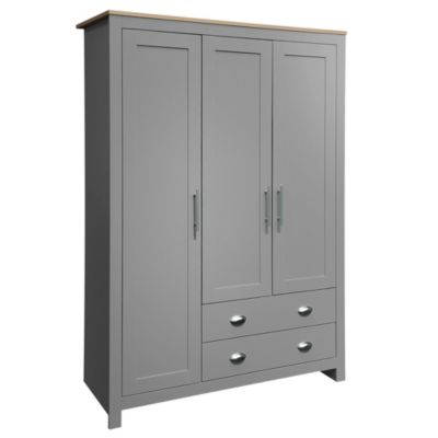 Streamdale Three Door Storage Wardrobe with Cabinets and Two Hanging Rods, Gray