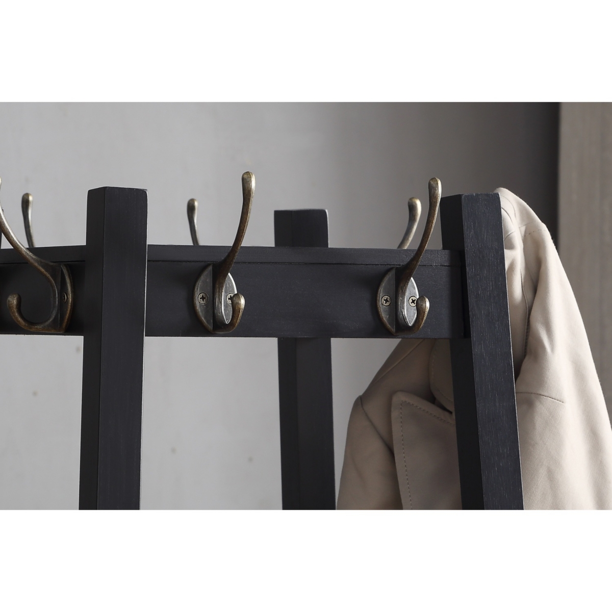 Streamdale Furniture Coat Rack w/ 3-Tier Storage Shelves Finish - Black
