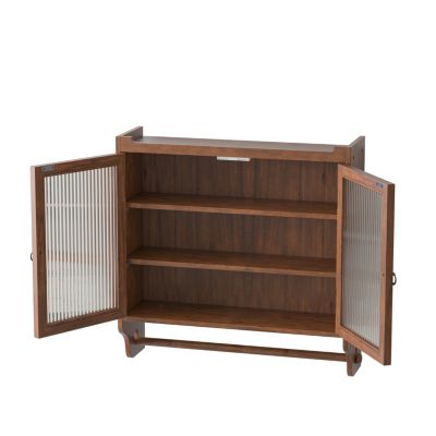 Streamdale Vintage Brown Wall Cabinet with Fluted Glass Doors | Assembly Required