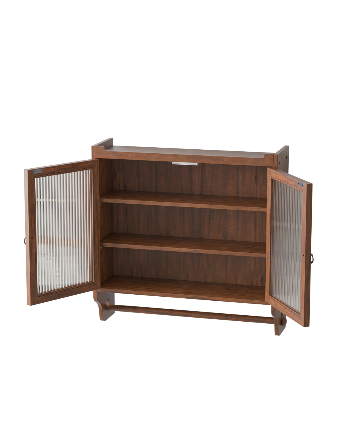 Streamdale Vintage Brown Wall Cabinet with Fluted Glass Doors | Assembly Required