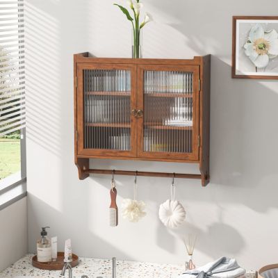 Streamdale Vintage Brown Wall Cabinet with Fluted Glass Doors | Assembly Required