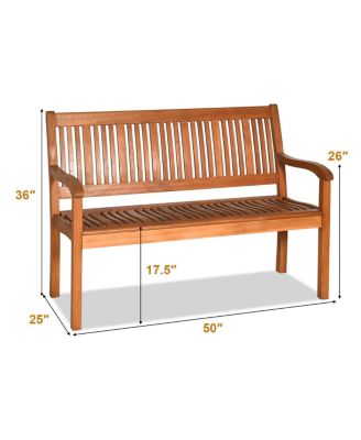 50'' Wooden Bench Loveseat Patio Garden Outdoor w/ Armrest & Backrest