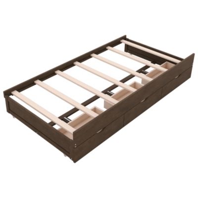 Twin Wooden LED Platform Bed with Storage & Trundle