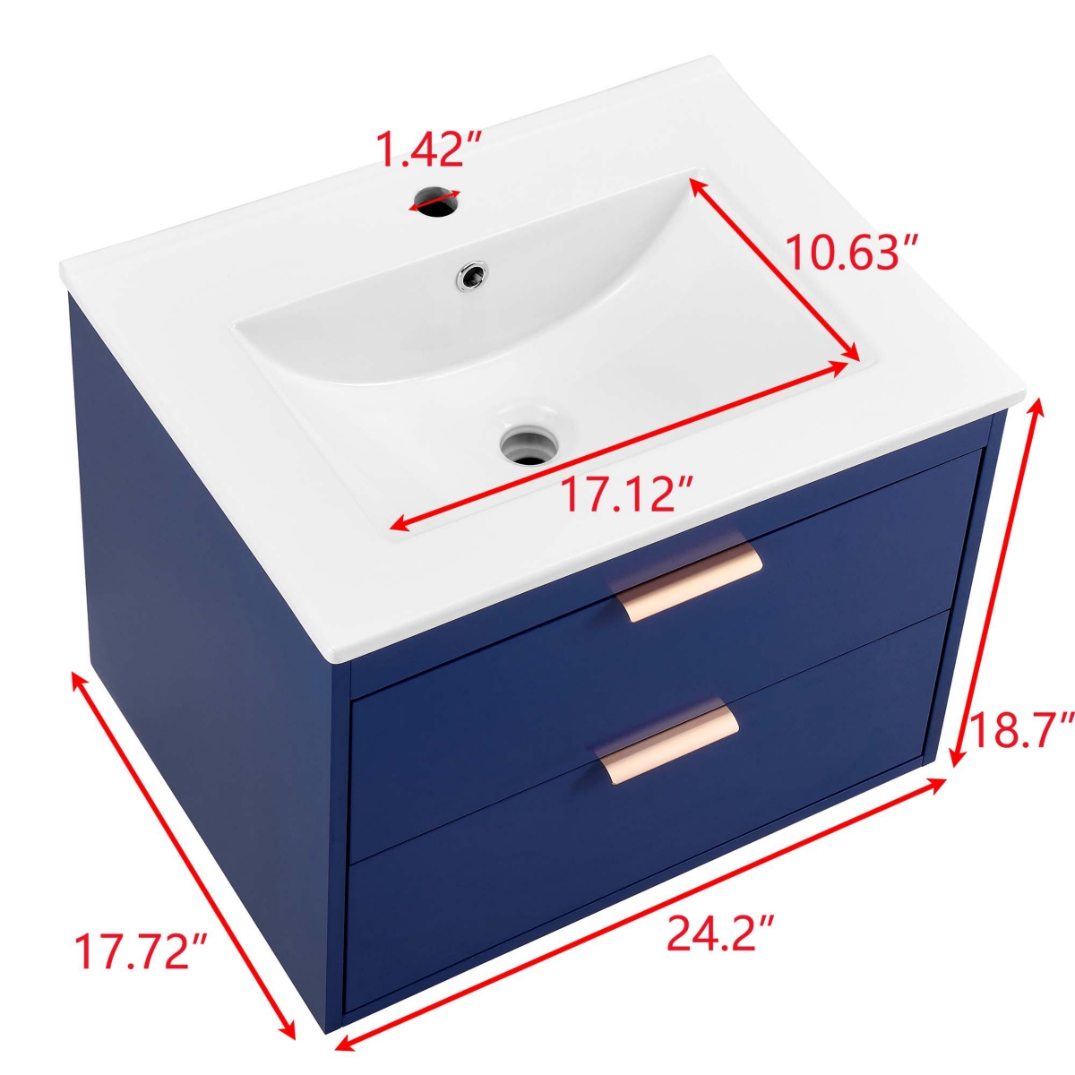 Streamdale Furniture Modern Wall Mount Bathroom Vanity with Undermount Porcelain Sink and Mdf Cabinet