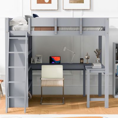 Streamdale Full Size Loft Bed with Desk and Shelf - White