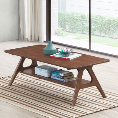 Mid-Century Modern Wood Coffee Table with Shelf