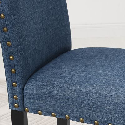 Blue Fabric Counter Height Stools with Nailhead Trim