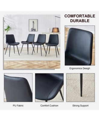 Black Leatherback Dining Chairs with Curved Cushions (Set of 6)