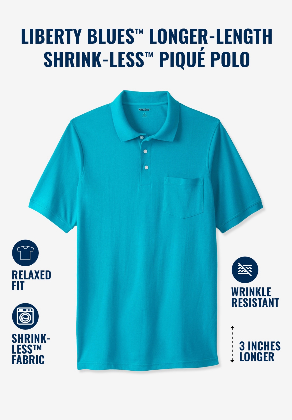 Liberty Blues Big & Tall by KingSize Longer-Length Shrink-Less Cotton Polo