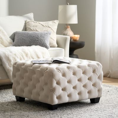 Streamdale Modern Glam Velvet Ottoman with Button-Tufted Diamond Stitch