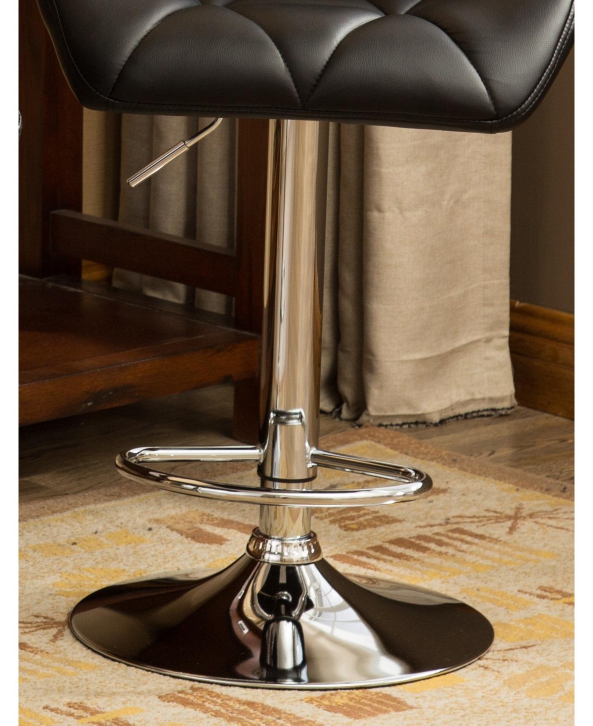 Simplie Fun Contemporary Tufted Adjustable Height Hidraulic Bar Stools, Set of 2, Black