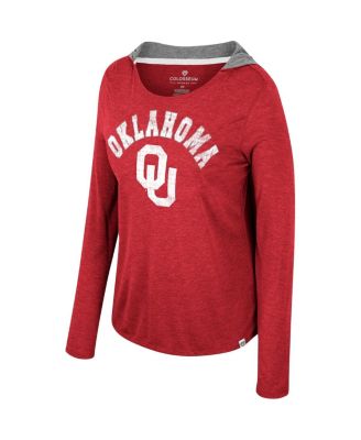 Women's Crimson Oklahoma Sooners Distressed Heather Long Sleeve Hoodie T-Shirt