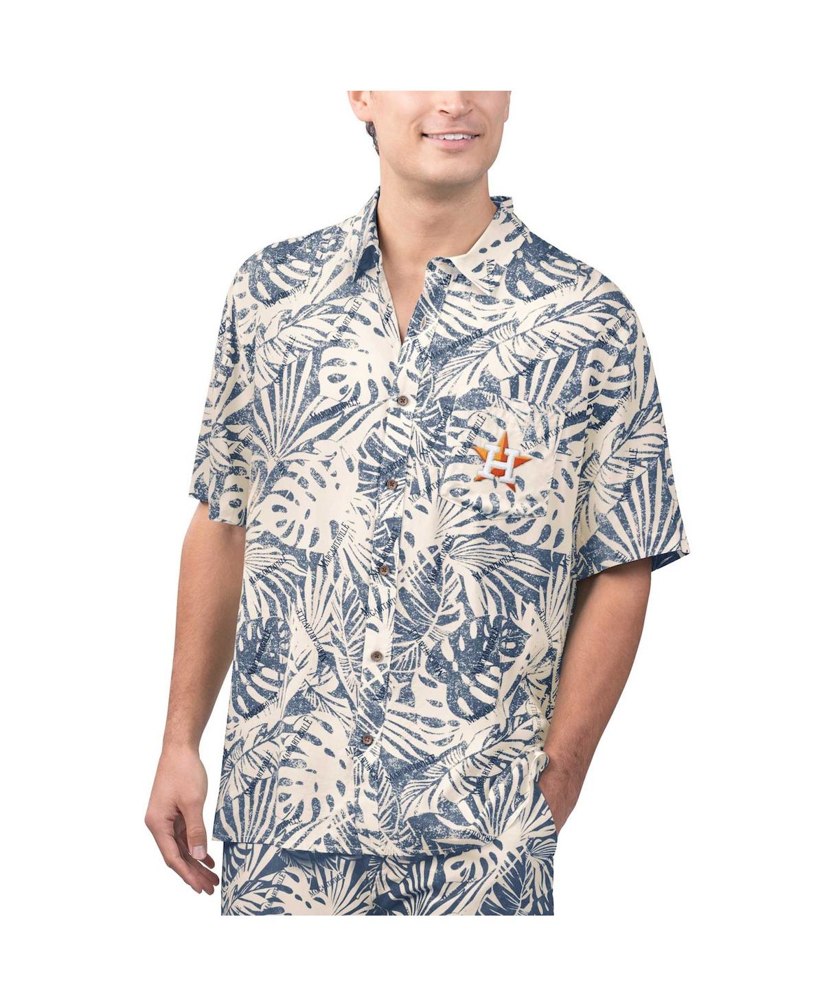 Men's Navy Houston Astros Monstera Print Party Button-Up Shirt - Navy