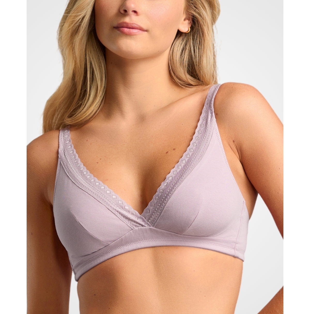 Women's Organic Cotton Lace Plunge Bra - Dusty lavender