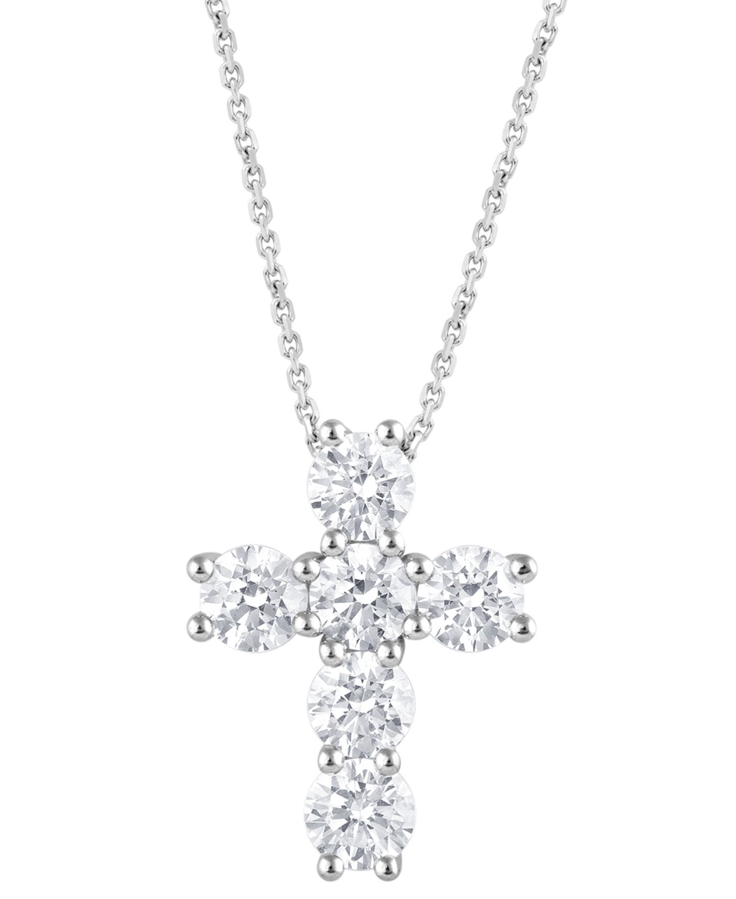 Lab Grown Diamond Cross Pendant Necklace (5 ct. t.w.) in 14k White Gold or 14k Yellow Gold, 16" + 2" extender