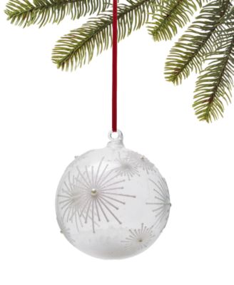 Holiday Lane - Snowdaze Glass Ball Ornament with Snowflakes and Faux Snow