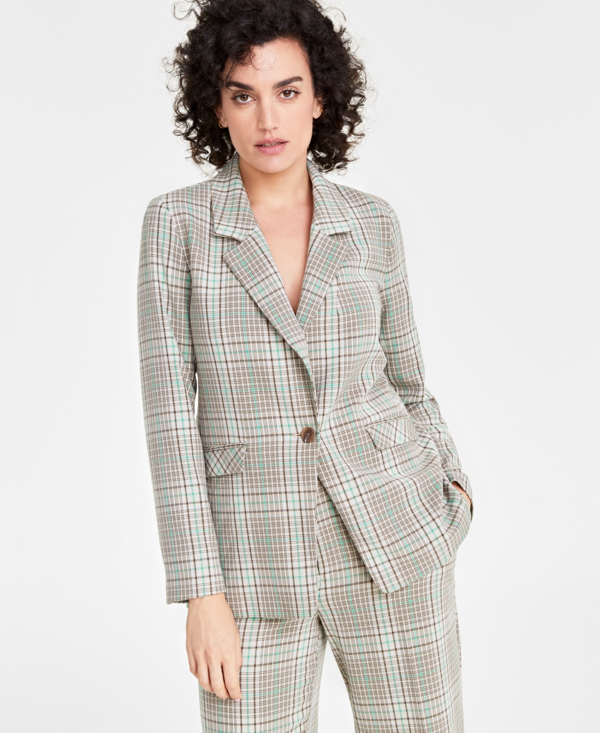 Women's Solid Boyfriend Blazer, Created for Macy's - Catalina Green Combo