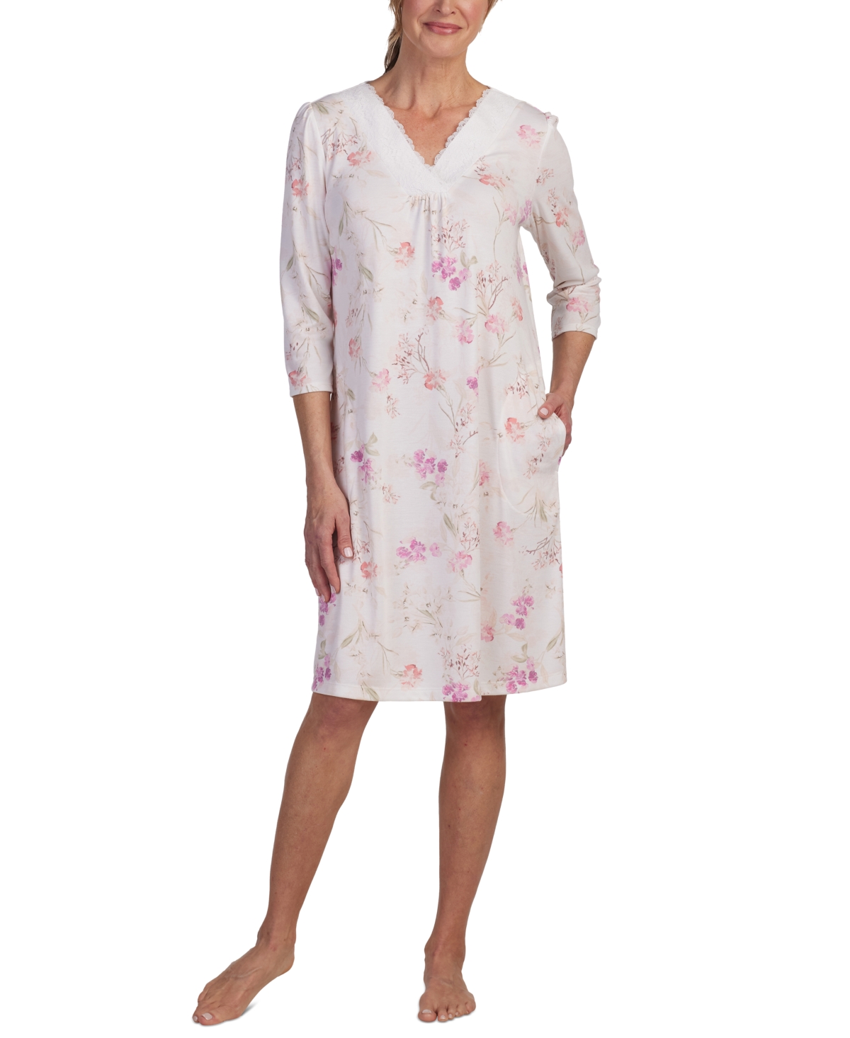 Women's Floral Lace-Trim Nightgown - Pink Orchid
