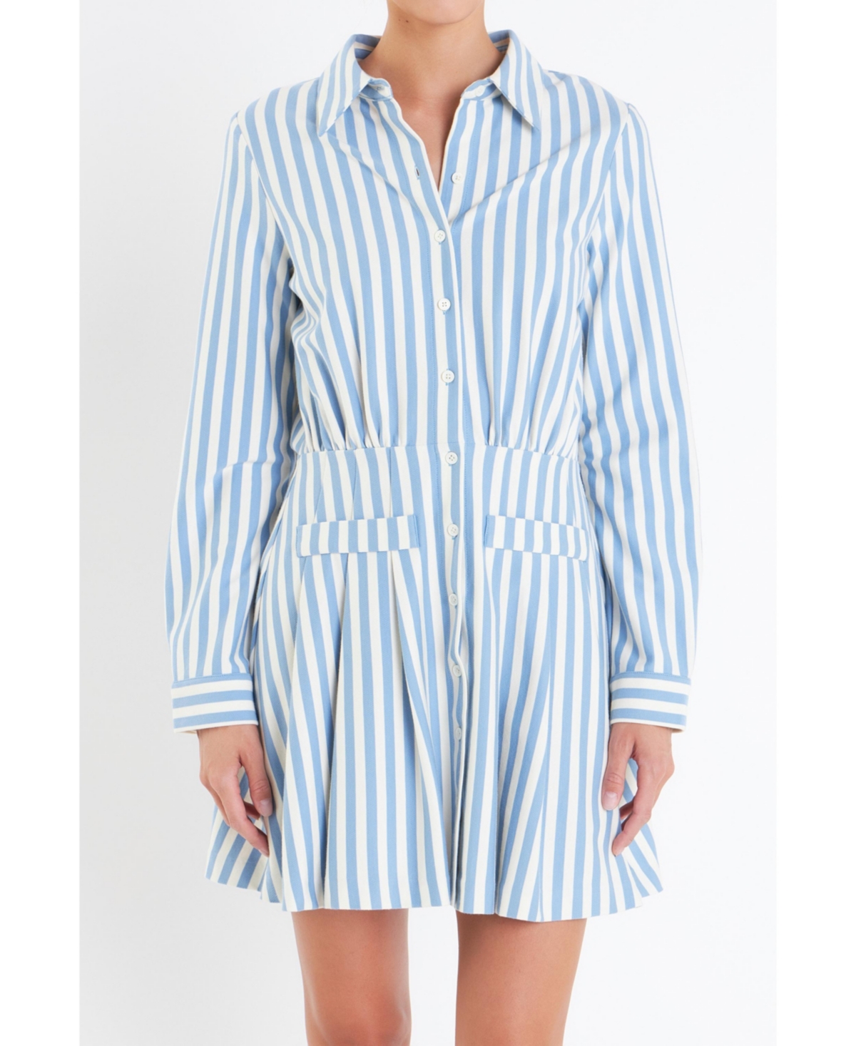 Women's Stripe Collar Mini Dress - Blue/white