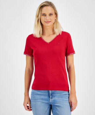 Tommy Hilfiger - Women's Embellished V-Neck Cotton T-Shirt