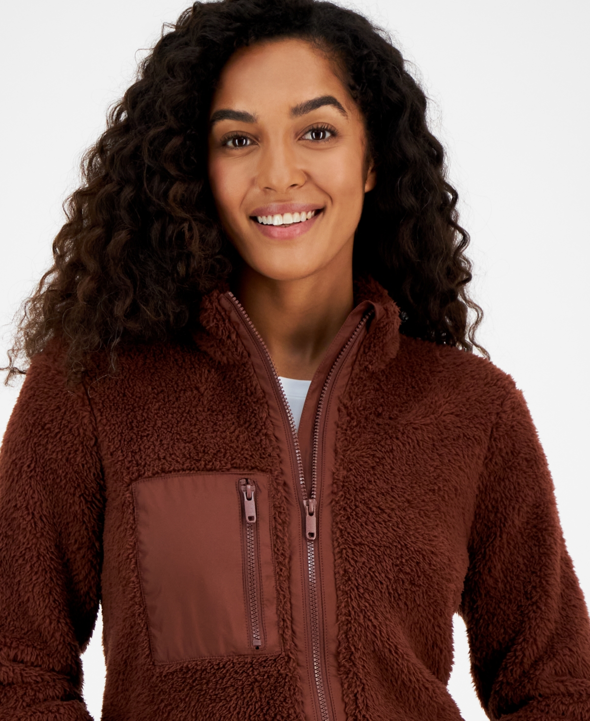 Id Ideology Women's Sherpa Jacket, Created For Macy's In Deep Burgu