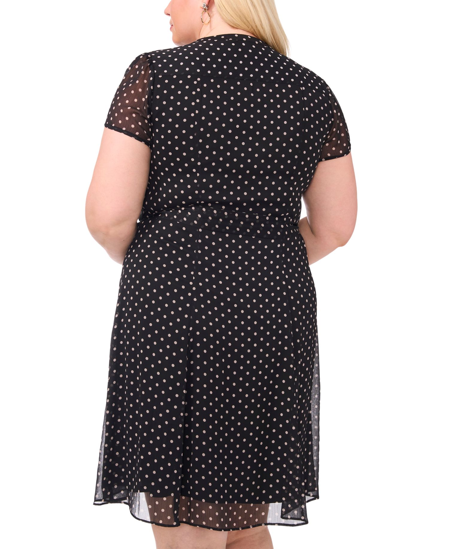 Plus Size Printed Split-Neck Cap-Sleeve Dress