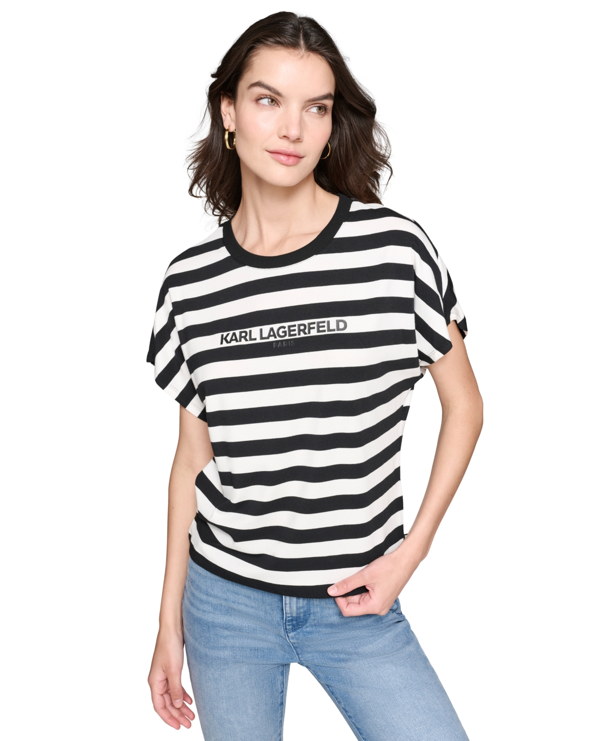 Women's Striped Logo T-Shirt - Black  Soft White