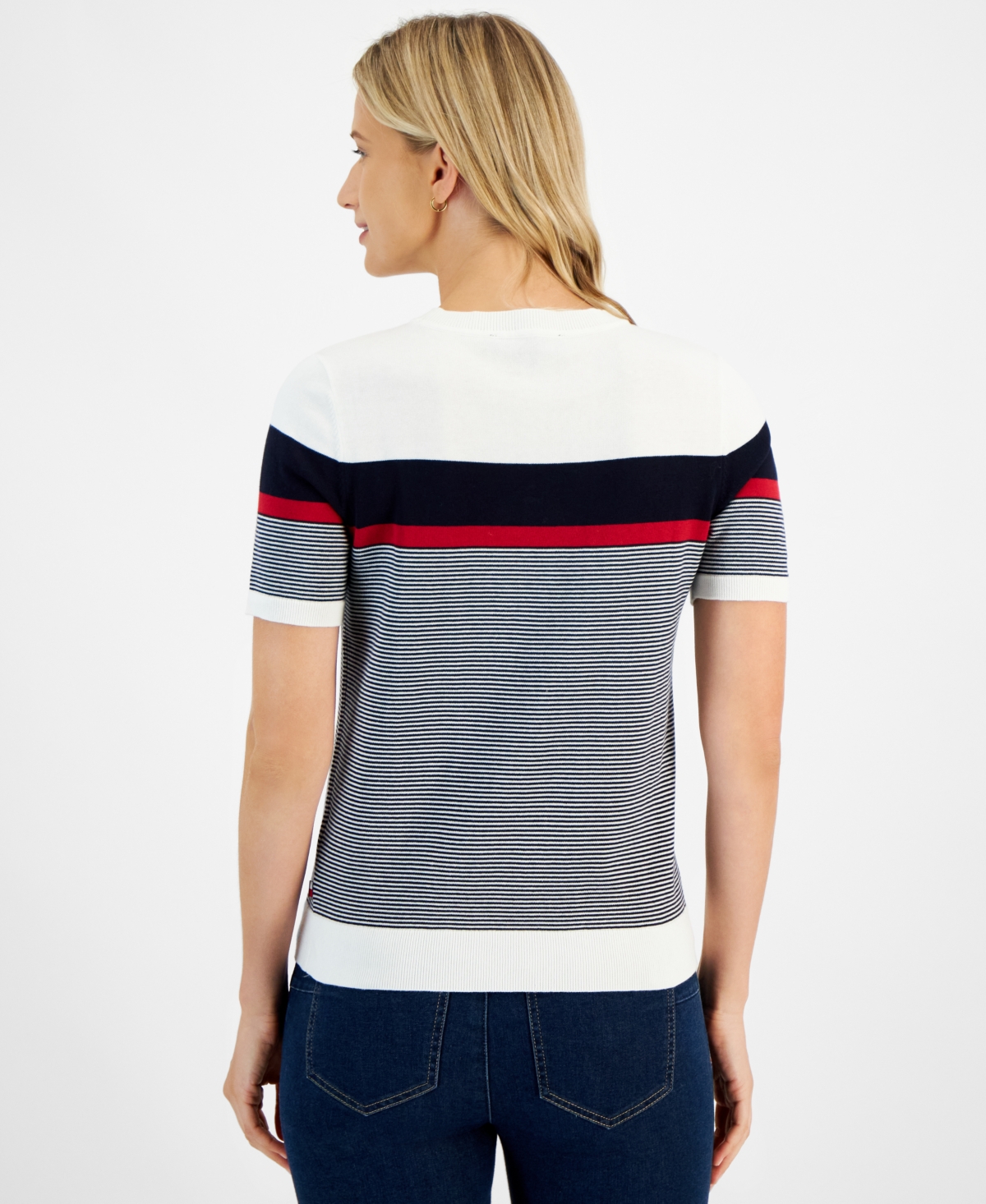 Tommy Hilfiger Women's Cotton Colorblocked Short-Sleeve Sweater