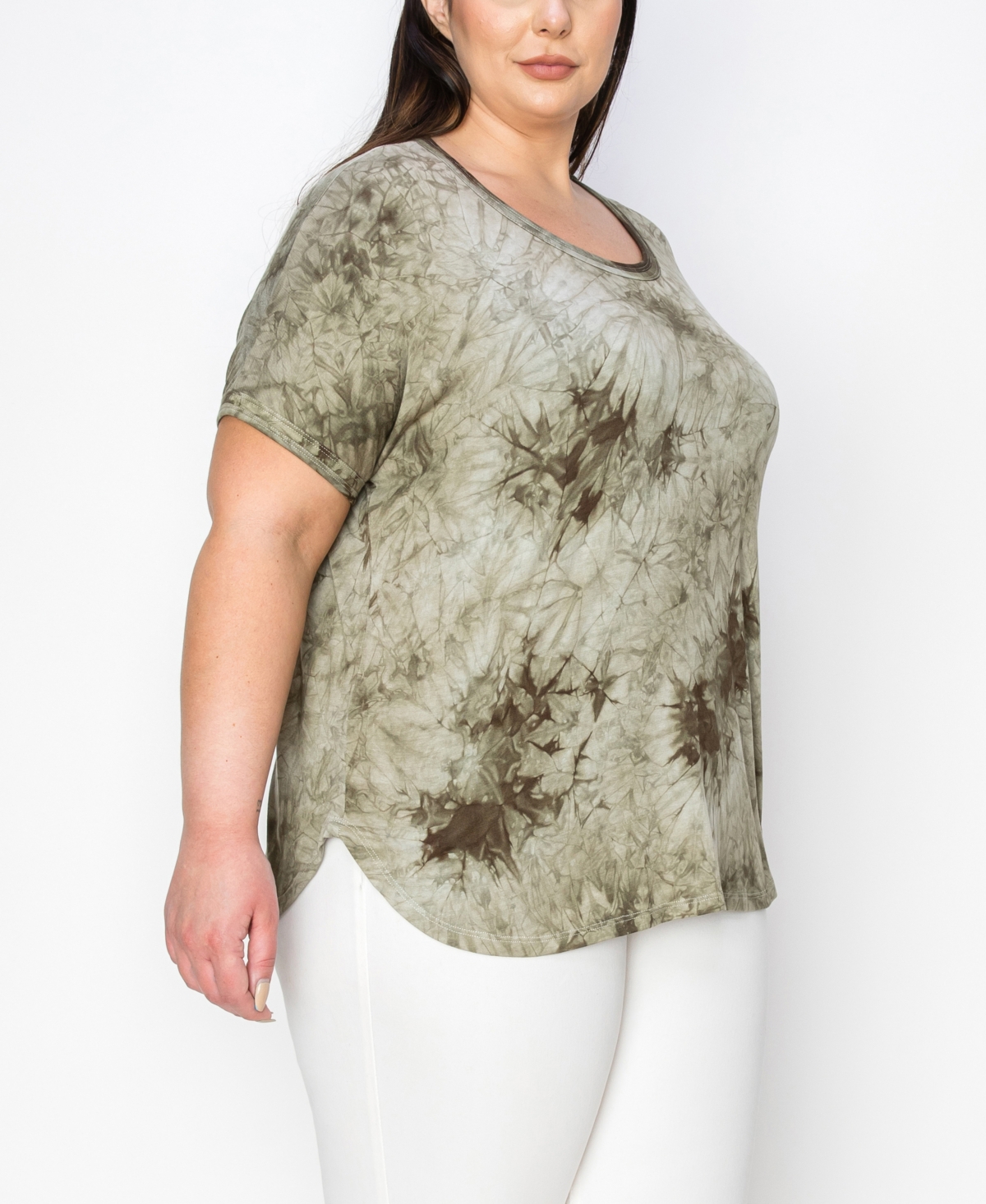 Coin 1804 Plus Size Tie Dye Short Sleeve Top -Khaki/Ivory