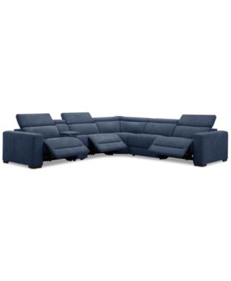 Nevio 6-Pc. Fabric Power Headrest Sectional with Console and 3 Power Motion Chairs