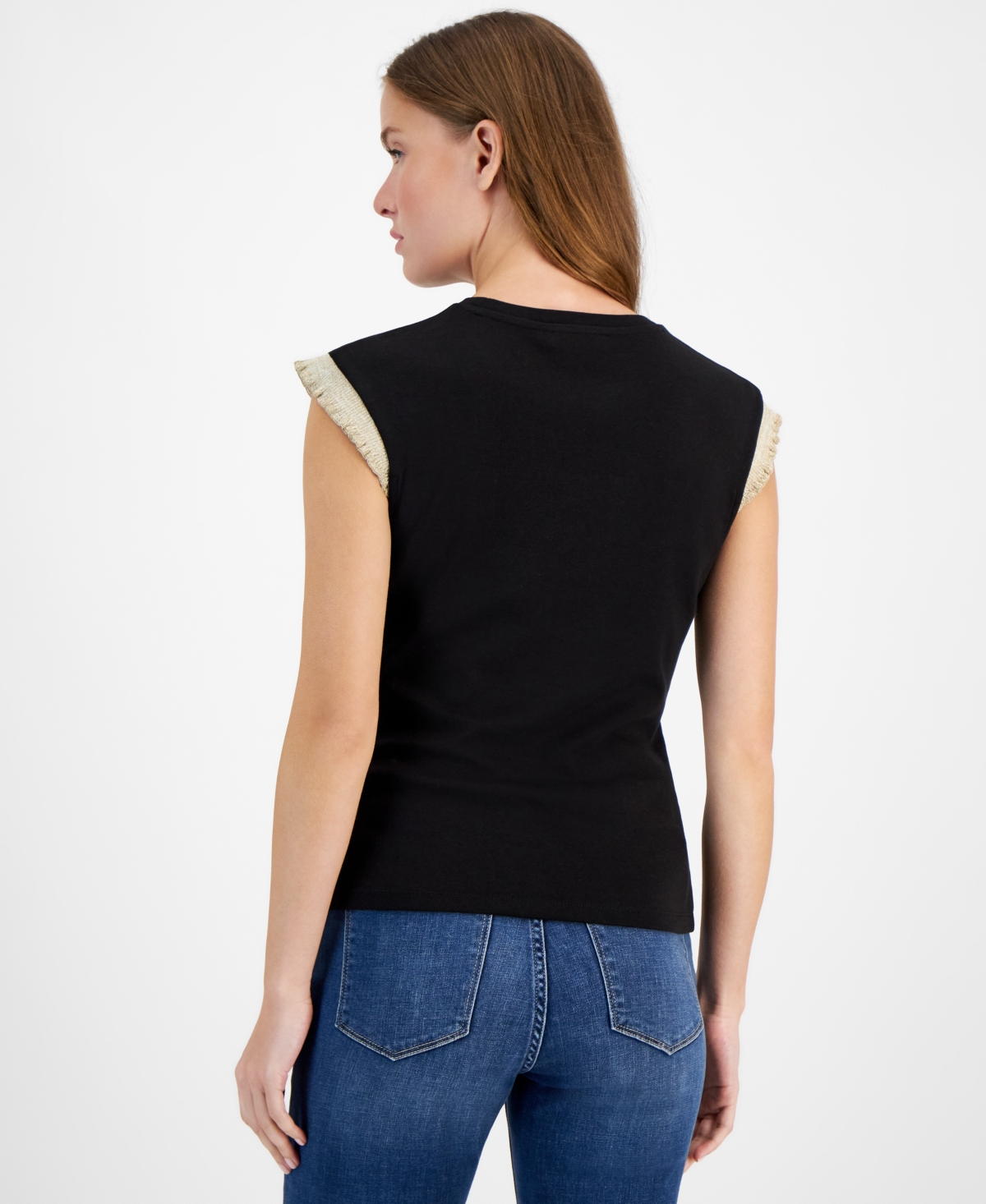 Nautica Jeans Women's Metallic-Ruffle Sleeveless Top